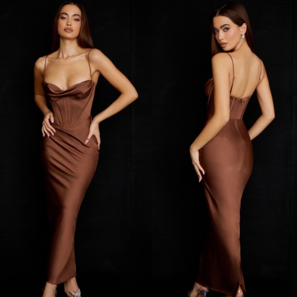 HOUSE OF CB  'Charmaine' Chocolate Corset Maxi Dress brown NWOT size M - Picture 15 of 16